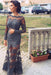 Steel Grey Trumpet/Mermaid Bateau Long Sleeves Applique Lace Dresses - Prom Dresses