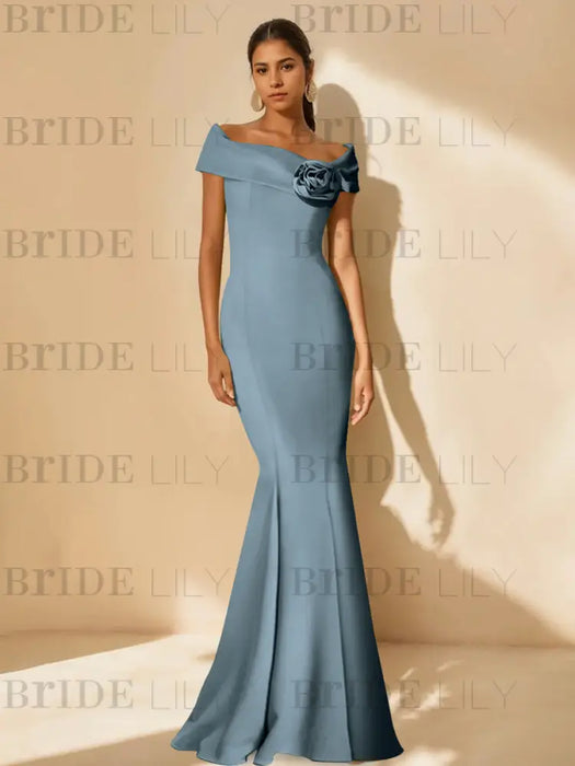 Minimalist Off-the-Shoulder Mother of the Bride Dresses in Trumpet/Mermaid Style with Detachable Flower