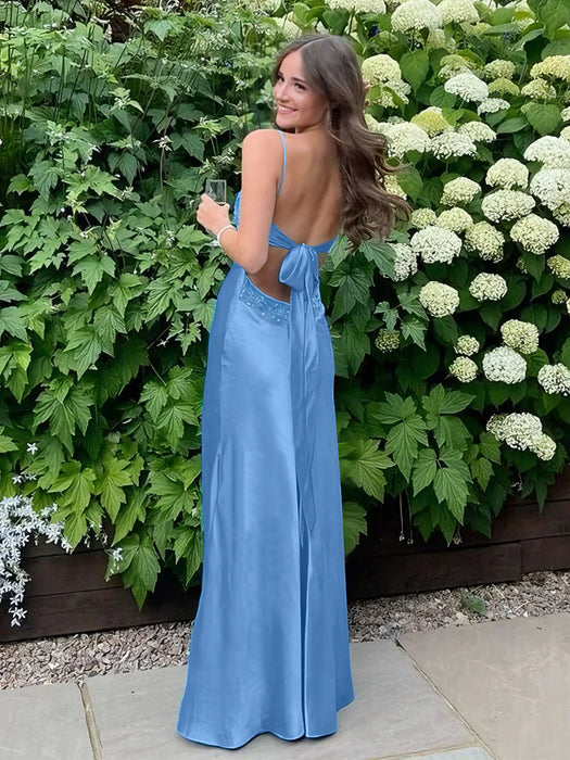 Stormy V-neck Beaded Satin A Line Prom Dress