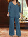 Plus Size 3-Piece Mother of the Bride Chiffon Pantsuit with V-Neck Floor-Length Jacket & Sequins