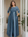 Stormy Plus Size Floor-Length Mother of the Bride A-Line Dress with 3/4 Sleeves Scoop Neck Bow & Sequins