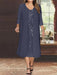 V-Neck Long-Sleeve Tea-Length Plus Size Mother of the Bride Dress with Jacket and Sequins