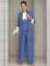 Ankle-Length Mother of the Bride Pantsuits in 3 Pieces Featuring Square Neck Jacket & Lace Appliques