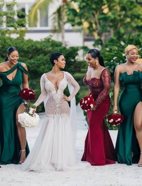 Emerald Green Satin Bridesmaid Dresses with Side Split