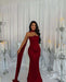 Stunning Satin Mermaid Prom Dress Dark Burgundy Beadings with Wrap