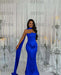Stunning Satin Mermaid Prom Dress Royal Blue Beadings with Wrap