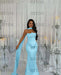 Stunning Satin Mermaid Prom Dress Sky Blue Beadings with Wrap