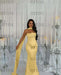 Stunning Satin Mermaid Prom Dress Yellow Beadings with Wrap