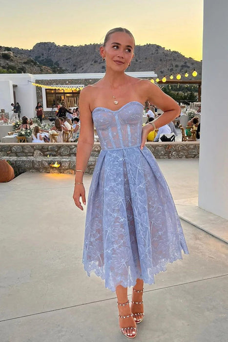Sweetheart Tulle Aline Prom Dress Sleeveless Lace Corset Party Dress Short