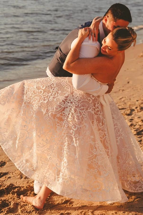 Sweetheart  Aline Wedding Dress Sleeveless Lace Dress