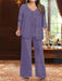 Plus Size 3-Piece Mother of the Bride Chiffon Pantsuit with V-Neck Floor-Length Jacket & Sequins