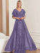 Plus Size Mother of the Bride A-Line Floor-Length Dress with V-Neck and Half Sleeves