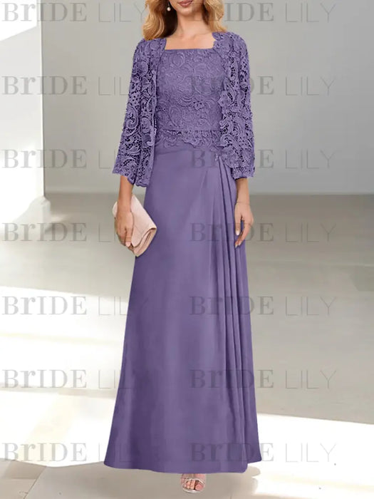 2 A-Line/Princess Scoop Mother of the Bride Dresses with Pleated & Lace Appliques Floor-Length