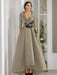V-Neck A-Line Princess Floor-Length Mother of the Bride Dress with 3/4 Sleeves Appliques and Beading