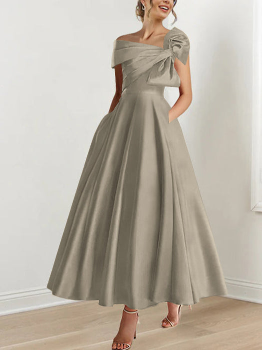 Off-the-Shoulder Sleeveless A-Line Princess Ankle-Length Mother of the Bride Dress with Bow(s)