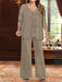 Plus Size 3-Piece Mother of the Bride Chiffon Pantsuit with V-Neck Floor-Length Jacket & Sequins