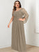 Plus Size Floor-Length Mother of the Bride A-Line Dress with Scoop Neckline Pleats and Sequins