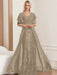 Plus Size Mother of the Bride A-Line Floor-Length Dress with V-Neck and Half Sleeves