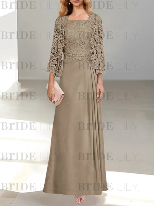 2 A-Line/Princess Scoop Mother of the Bride Dresses with Pleated & Lace Appliques Floor-Length