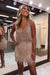 Taupe V-Neck Backless Tight Short Homecoming Dress with Fringes