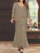 Plus Size V-Neck Ankle-Length Sheath/Column Mother of the Bride Dresses with Sequins & Jacket