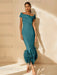 Unique Off-the-Shoulder Tea-Length Mother of the Bride Dress with Short Sleeves and Feathers