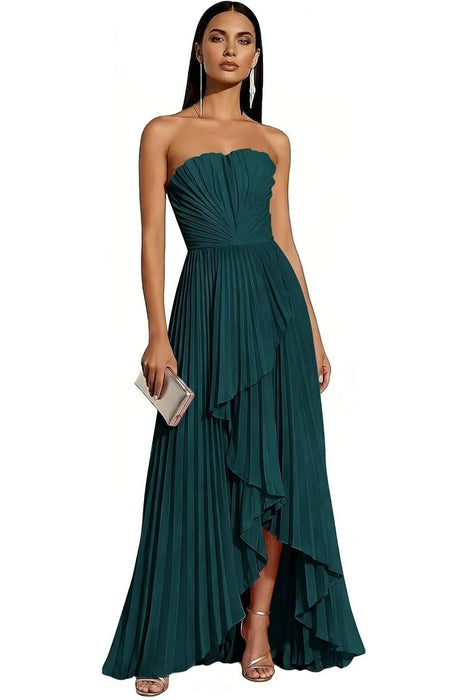 Strapless Pleated Chiffon High-Low Bridesmaid Dress