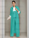 Ankle-Length Mother of the Bride Pantsuits in 3 Pieces Featuring Square Neck Jacket & Lace Appliques