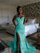 Turquoise Sparkly Strapless Mermaid Sequined Prom Dress with Slit