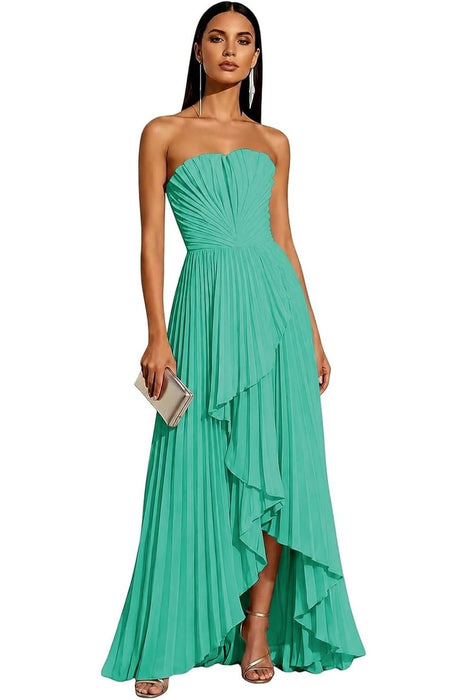 Strapless Pleated Chiffon High-Low Bridesmaid Dress