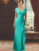 V-Neck Short-Sleeve Floor-Length Sheath Dress for the Mother of the Bride with Ruffles and Appliques