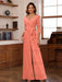 V-Neck Chiffon Jumpsuit with Ruched Detail and 3/4 Sleeves for the Mother