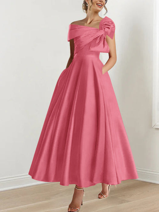 Off-the-Shoulder Sleeveless A-Line Princess Ankle-Length Mother of the Bride Dress with Bow(s)