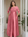 Watermelon Plus Size Floor-Length Mother of the Bride A-Line Dress with 3/4 Sleeves Scoop Neck Bow & Sequins