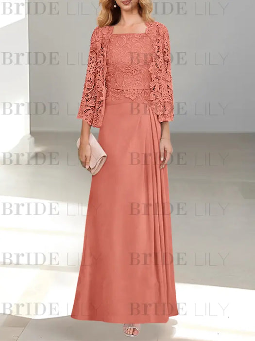 2 A-Line/Princess Scoop Mother of the Bride Dresses with Pleated & Lace Appliques Floor-Length
