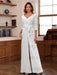 V-Neck Chiffon Jumpsuit with Ruched Detail and 3/4 Sleeves for the Mother