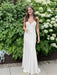 White V-neck Beaded Satin A Line Prom Dress