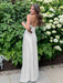 White V-neck Beaded Satin A Line Prom Dress