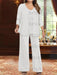 Plus Size 3-Piece Mother of the Bride Chiffon Pantsuit with V-Neck Floor-Length Jacket & Sequins