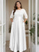 White Plus Size Floor-Length Mother of the Bride A-Line Dress with 3/4 Sleeves Scoop Neck Bow & Sequins