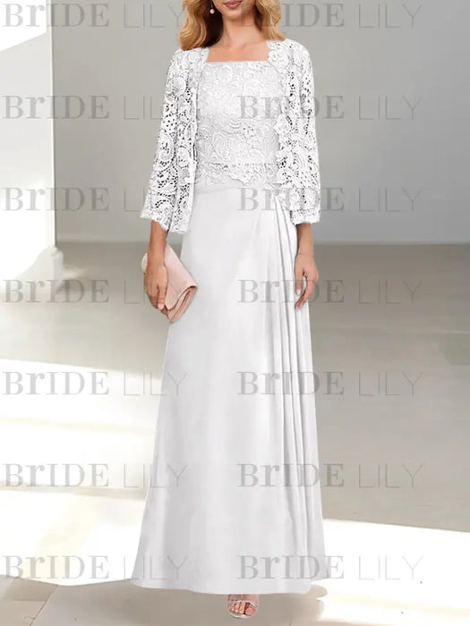 2 A-Line/Princess Scoop Mother of the Bride Dresses with Pleated & Lace Appliques Floor-Length