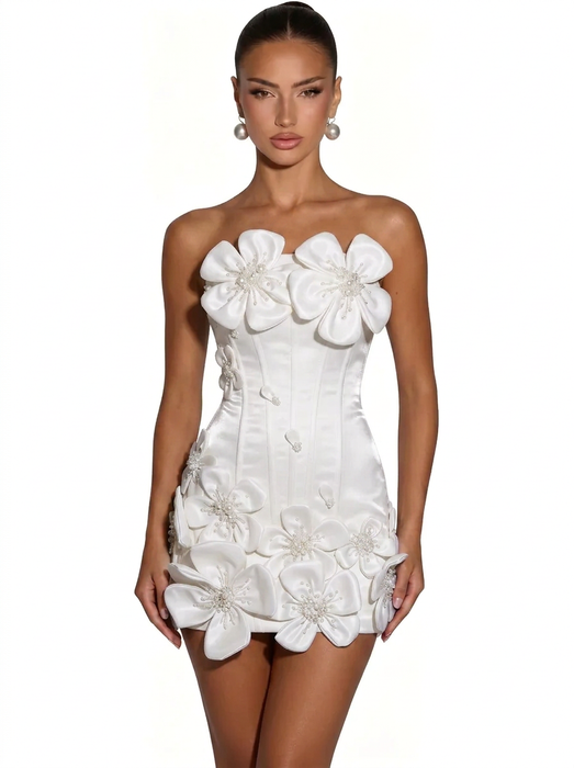 3D Floral Corset Strapless Mini Homecoming Dress with Crystal