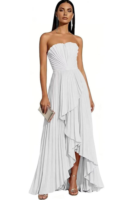 Strapless Pleated Chiffon High-Low Bridesmaid Dress