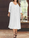 White V-Neck Long-Sleeve Tea-Length Plus Size Mother of the Bride Dress with Jacket and Sequins