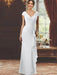 V-Neck Short-Sleeve Floor-Length Sheath Dress for the Mother of the Bride with Ruffles and Appliques