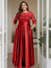 Red Plus Size Floor-Length Mother of the Bride A-Line Dress with 3/4 Sleeves Scoop Neck Bow & Sequins