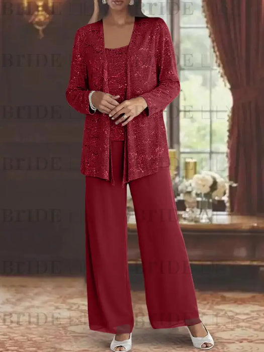 Sequined Chiffon Pantsuits for the Mother of the Bride with Jacket