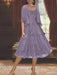 Princess A-Line Tea-Length Mother of the Bride Dress with Scoop Neck Half Sleeves Appliques and Jacket