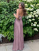 Wisteria V-neck Beaded Satin A Line Prom Dress