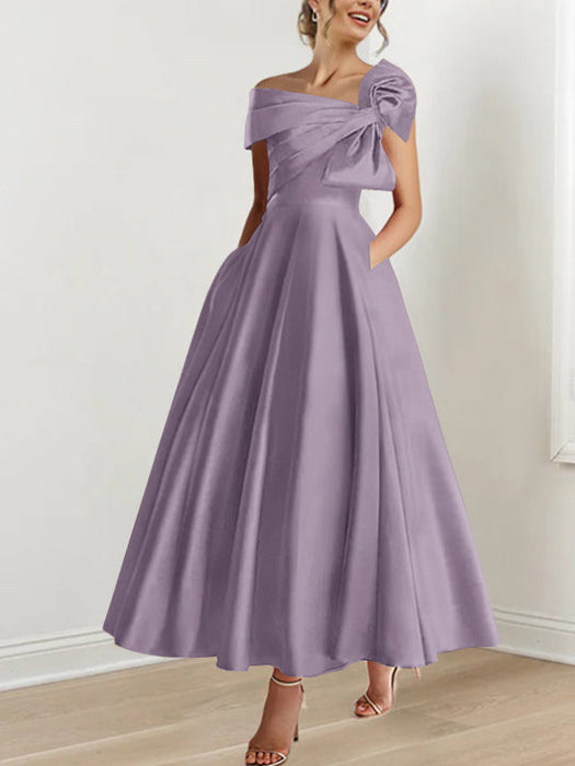 Off-the-Shoulder Sleeveless A-Line Princess Ankle-Length Mother of the Bride Dress with Bow(s)